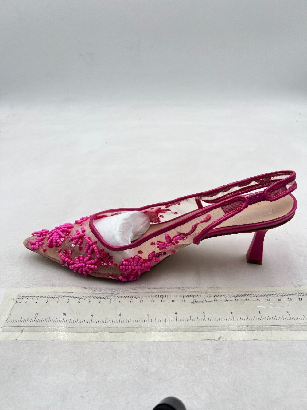 Pink Women Elegant Pointed Toe Embroidered Mesh Slingback High Heel Comfy Shoes